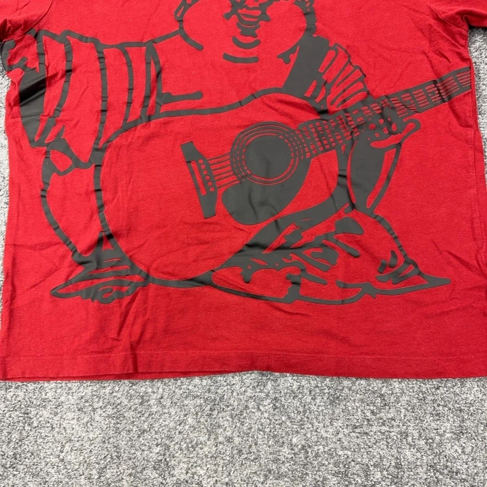 True Religion Shirt Mens XL Red Oversize Buddha Guitar Graphic Tee Tagless